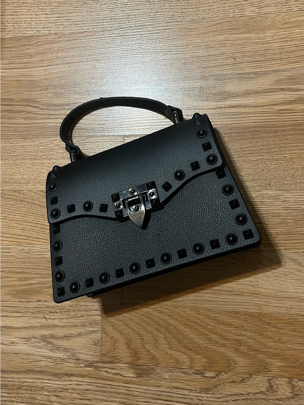 Black Studded Top-Handle Women's Bag